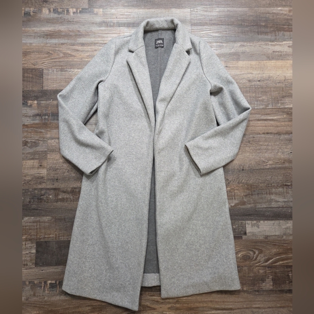 Zara Women's Gray Longline Open Front Felt-Textured Coat Size Small